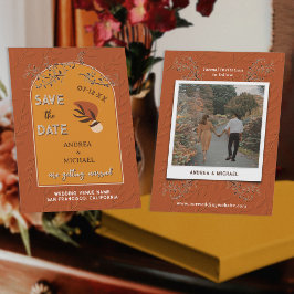 Invitación Boho Chic Terracota Naranja Quemado Retro Foto