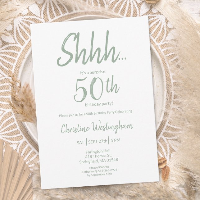 Invitación Boho Chic Verde Salvia Sorpresa Cumpleaños 50 (Subido por el creador)