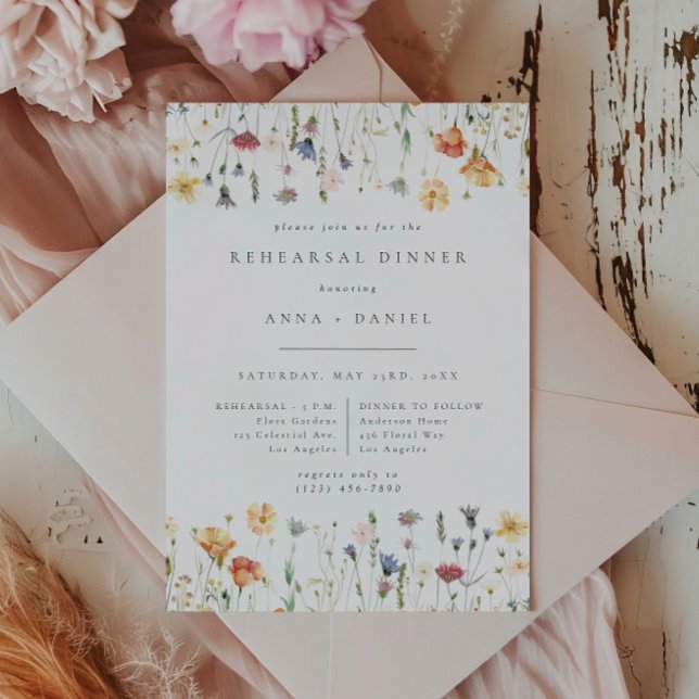 Invitación Boho Chic Wildflower Wedding Rehearsal Dinner (Subido por el creador)