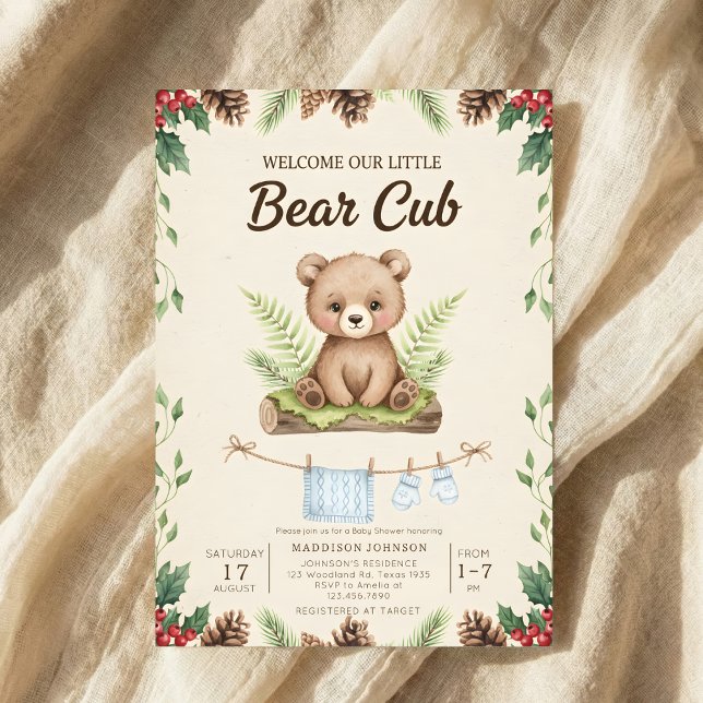 Invitación boho chic woodland bear greenery baby shower (Subido por el creador)