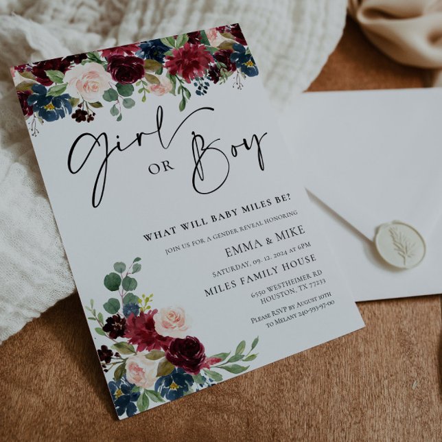 Invitación Boho Chica Borgoña o niño género revelan invitació (Subido por el creador)
