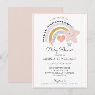 Invitación Boho Chica del corazón rosado arcoiris Baby Shower