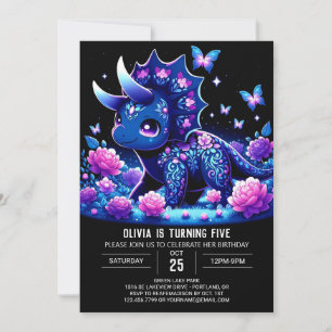 Invitación Boho Chica Dinosaur Digital Birday