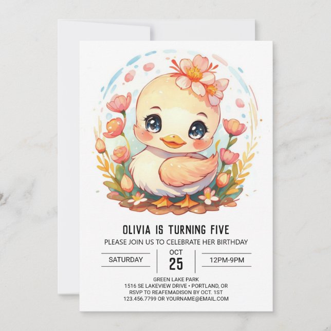 Invitación Boho Chica Duck Cumpleaños (Anverso)