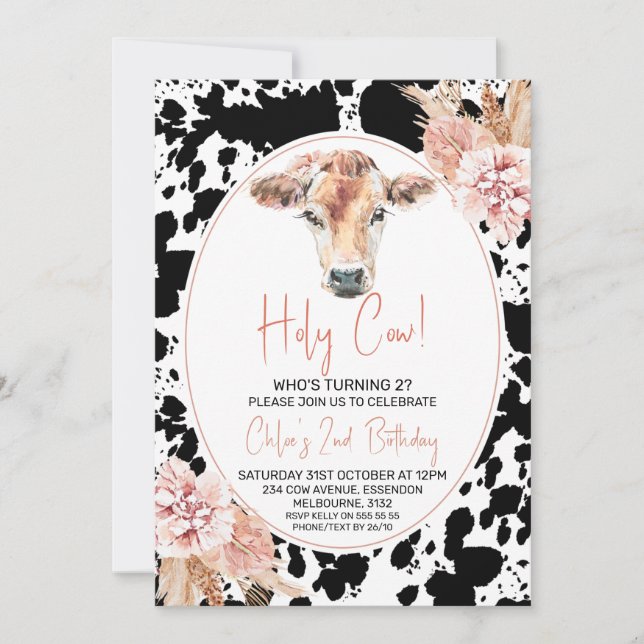 Invitación Boho Chicas de vacas sagradas de Black Cow (Anverso)