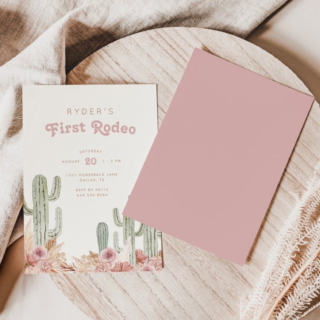 Invitación Boho Chicas Primer cumpleaños de la niña de rodeo (Customize the background and text colors to suit your birthday party theme perfectly!)