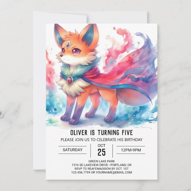 Invitación Boho Children Fox Birday (Anverso)