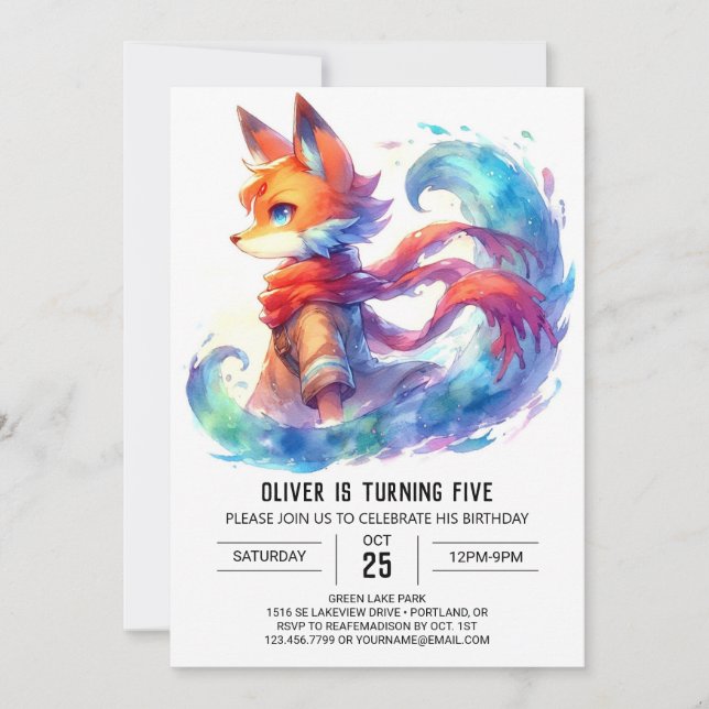 Invitación Boho Children Fox Birday (Anverso)