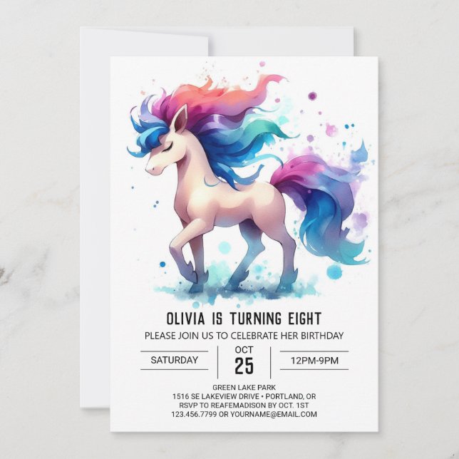 Invitación Boho Children Horse Birday (Anverso)