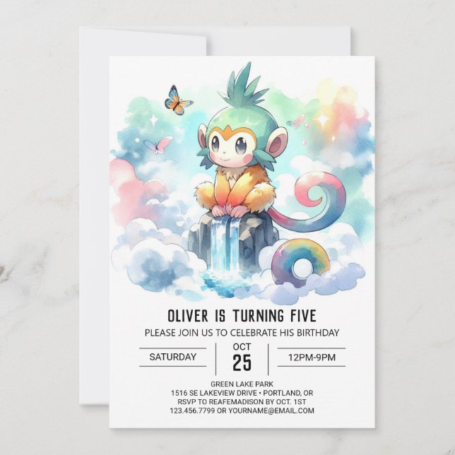 Invitación Boho Children Monkey Cumpleaños (Anverso)