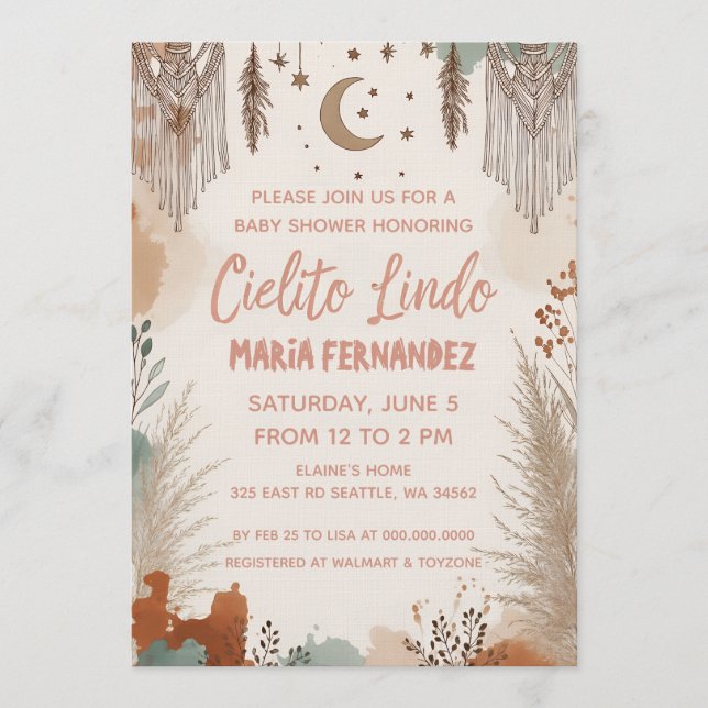 Invitación Boho Cielito Lindo Baby Shower (Anverso)