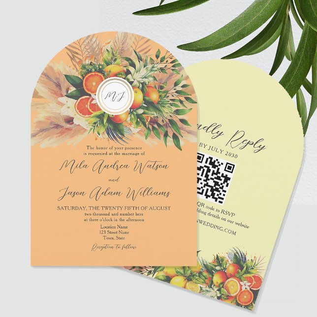 Invitación Boho Citrus QR Boda (Subido por el creador)