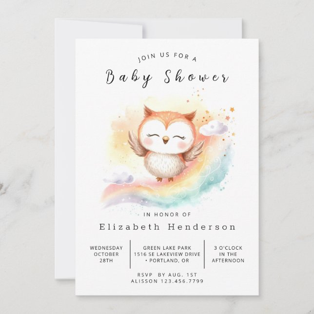Invitación Boho Classic Owl Baby Shower (Anverso)