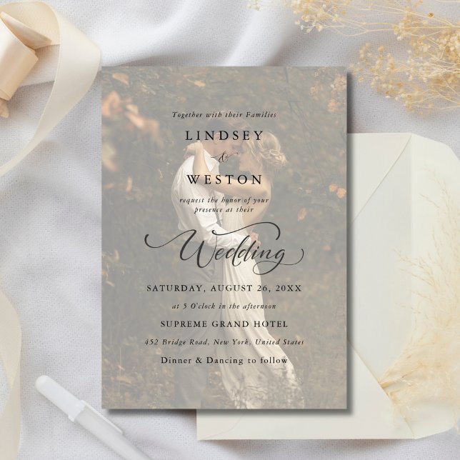 Invitación Boho Classic Vellum Overlay Photo Budget Boda (Subido por el creador)