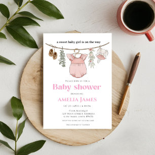 Invitación Boho Clothesline Chica Baby Clothes Baby Shower