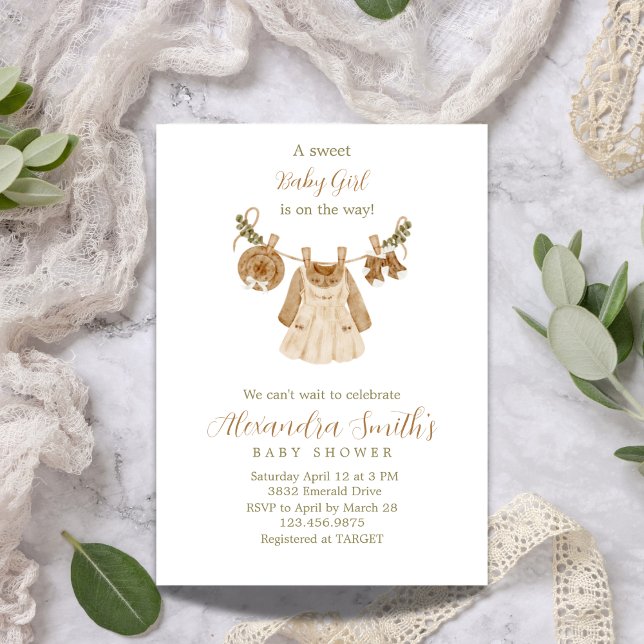 Invitación Boho Clothesline Chica Baby Shower (Subido por el creador)