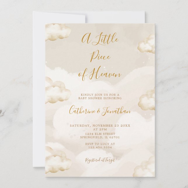 Invitación Boho Clouds A Little Piece Of Heaven Baby Shower (Anverso)