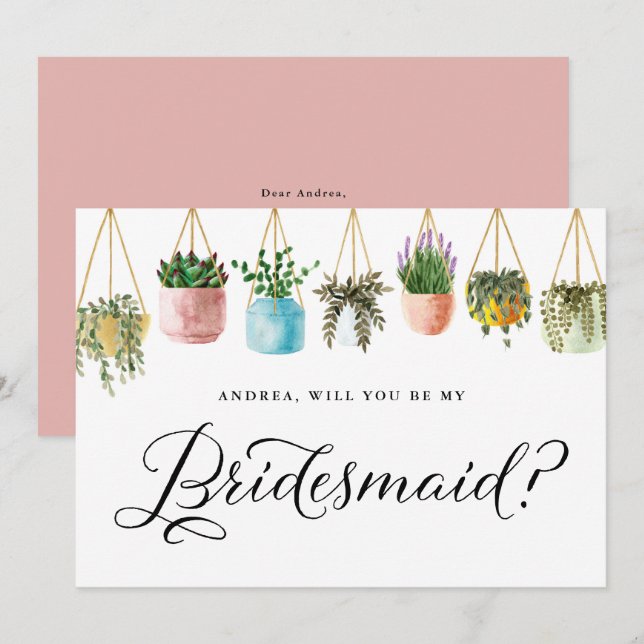 Invitación Boho Colgando Plantas Serás Mi Novia (Anverso / Reverso)