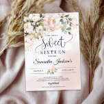 Invitación Boho color rosa rosa hojas de oro floral dulce die<br><div class="desc">Boho color rosa rosa de las hojas de oro floral dulce dieciséis invitaciones,  Contáctenme para ver artículos a juego o para personalización,  Rosas de Rubor ©</div>