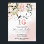 Invitación Boho color rosa rosa rosa floral oro dulce diecisé<br><div class="desc">Invitación del rosa floral rosa de boho dorado dulce dieciséis,  Contáctenme para obtener artículos a juego o para personalizarlos,  Rosas de Rubor ©</div>