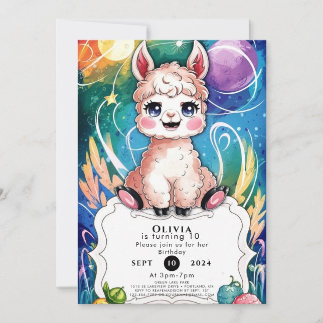 Invitación Boho Colorful Llama Cumpleaños (Anverso)