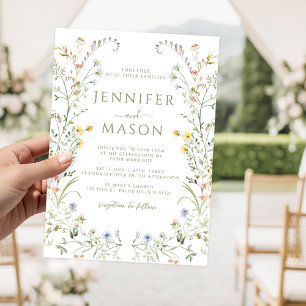 Invitación Boho Colorful Meadow Wildflower Wreath Boda