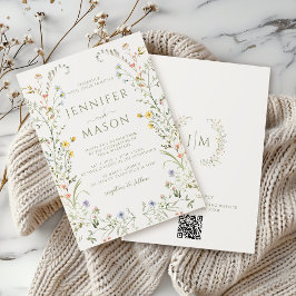 Invitación Boho Colorful Meadow Wildflower Wreath Boda