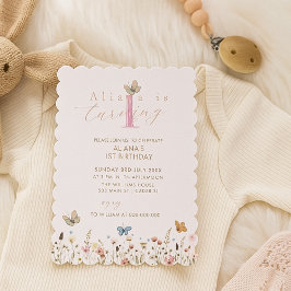 Invitación Boho Colorful Wildflowers Mariposa 1er cumpleaños