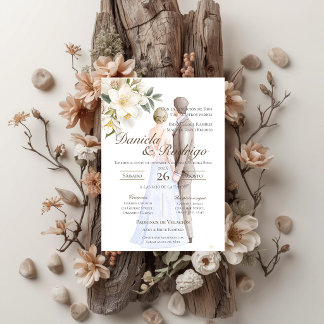 Invitación Boho con boda de novios y novia