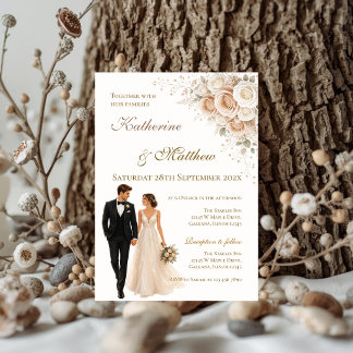 Invitación Boho con boda de novios y novia