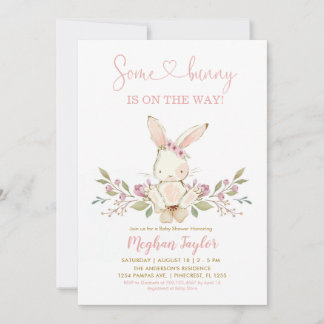 Invitación Boho Conejo Conejo Chica Rosa Baby Shower