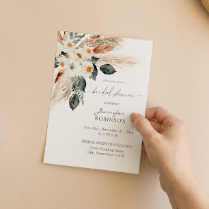 Invitación Boho Copper Pampas & Beige Floral 3 duchas de novi