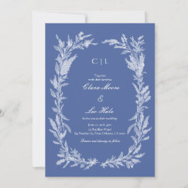 Invitación Boho Corona Botánica Azul Polvoriento Boda