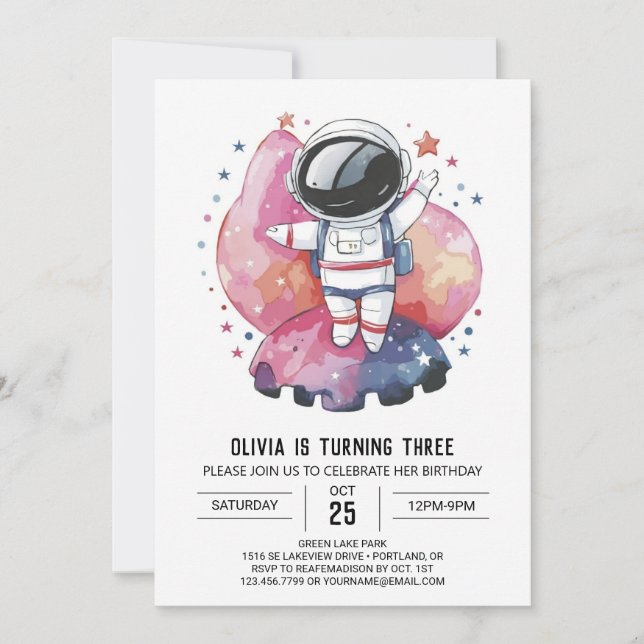 Invitación Boho Cosmic Adventure Astronauta Cumpleaños (Anverso)