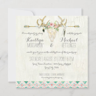 Invitación BOHO Country Rústico Floral Deer Skull Antler Arro