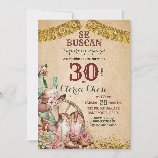 Invitación Boho Country Western Floral Cowboy Cumpleaños (Anverso)