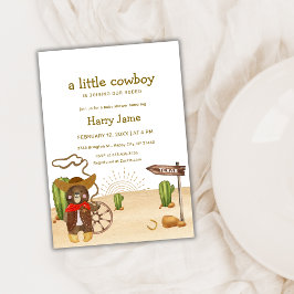 Invitación Boho Cowboy Bear Western Rodeo Cactus Baby Shower