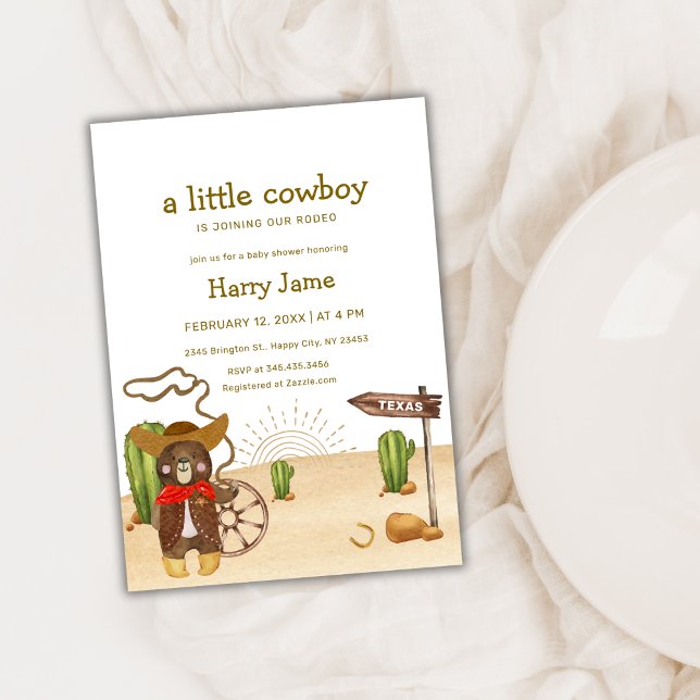 Invitación Boho Cowboy Bear Western Rodeo Cactus Baby Shower (Boho Cowboy Bear Western Rodeo Cactus Baby Shower Invitation)