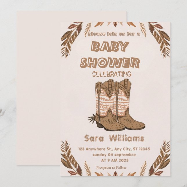 Invitación Boho Cowboy Boots baby shower invitation (Anverso / Reverso)