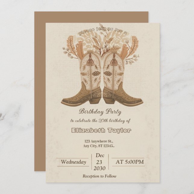Invitación Boho Cowboy Boots Party invitation (Anverso / Reverso)