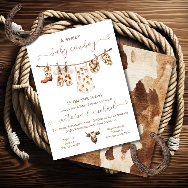Invitación Boho Cowboy Clothesline Baby Shower (Subido por el creador)