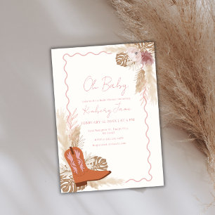 Invitación Boho Cowgirl Boots Pampas Grass Baby Shower