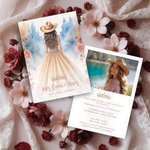 Invitación Boho Cowgirl Charming Quinceañera with Hat 