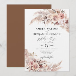 Invitación Boho Cream Beige Pampas Boda Floral Grasado