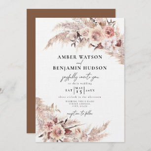 Invitación Boho Cream Beige Pampas Boda Floral Grasado