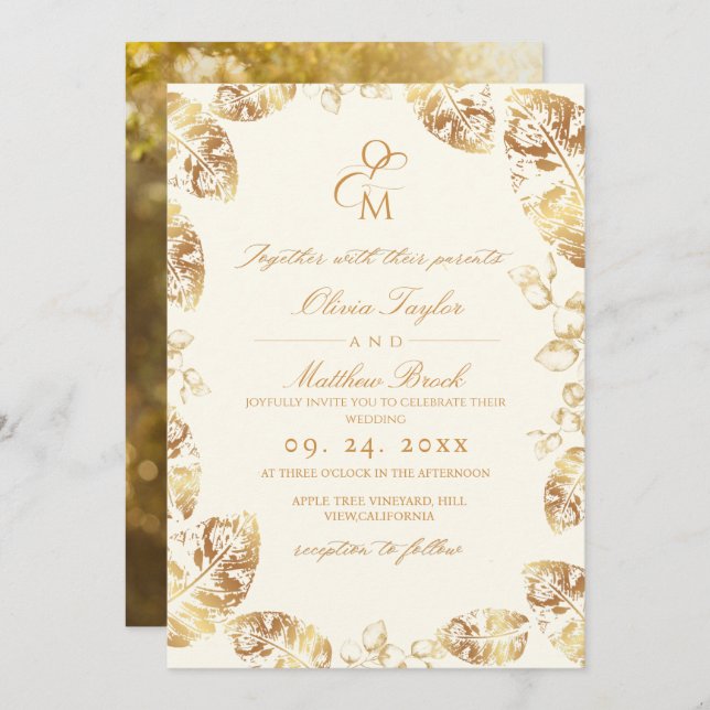 Invitación Boho Cream Gold | Elegante Boda Caída (Anverso / Reverso)