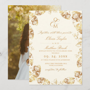 Invitación Boho Cream Gold   Elegante Boda Caída