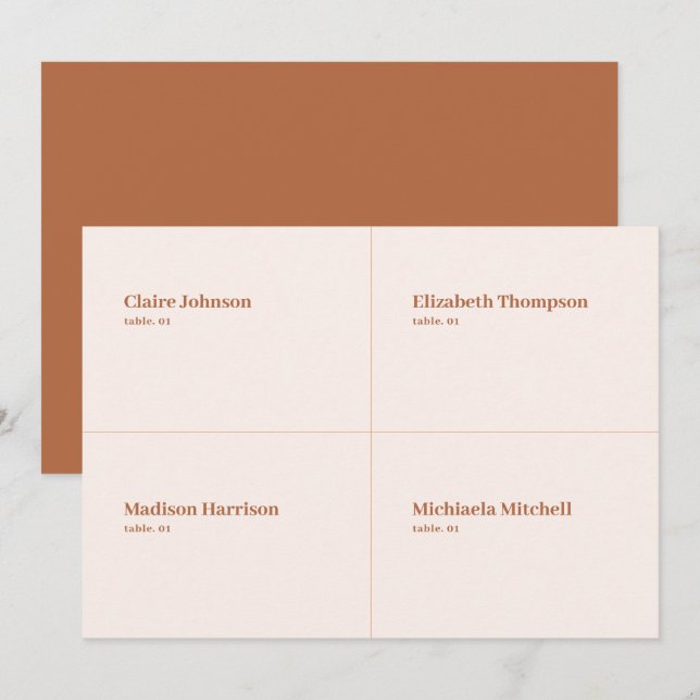 Invitación Boho Cream y Burnt Orange Wedding Place Card DIY (Anverso / Reverso)