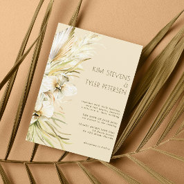 Invitación Boho crema floral pampas botánico boda de hierba