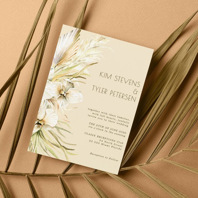 Invitación Boho crema floral pampas botánico boda de hierba (Subido por el creador)